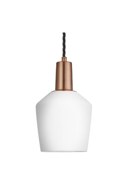 Sleek Opal Glass Schoolhouse Pendant Light, 5.5 Inch, White, Copper Holder - image 1