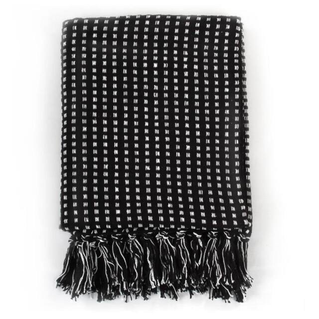 Berkfield Home Throw Cotton Squares 125x150 cm Black - image 1