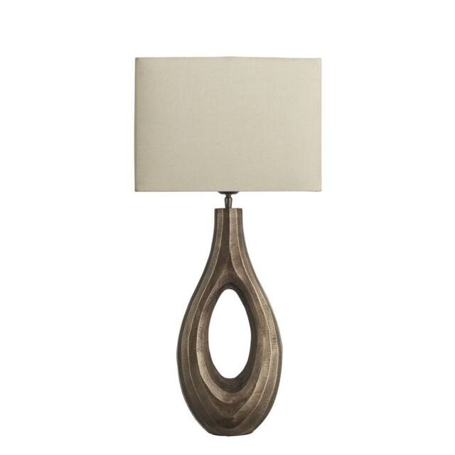 Industville Ornate Ellipse Table Lamp - Brass - Cotton Round Rectangle Shade in Metallic Gold - Size: Medium - image 1