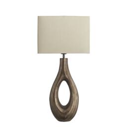Industville Ornate Ellipse Table Lamp - Brass - Cotton Round Rectangle Shade in Metallic Gold - Size: Medium - thumbnail 1