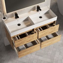 Banyetti Venti 1200mm Wall Hung Vanity Unit with Veneto 2 Tap Hole Basin - Ostippo Oak in Light Oak - thumbnail 2