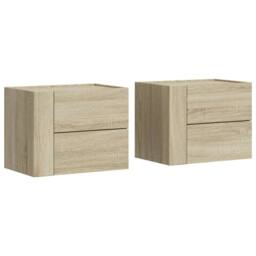 Berkfield Home Decorative Wall-mounted Bedside Cabinets 2 pcs Sonoma Oak 45x30x35 cm in Light Oak - Size: 45 x 30 x 35 cm - thumbnail 3