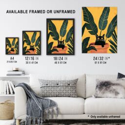 Artery8 Cat Lover Mischievous Pet in Tropical Plant Pot Framed Art Print in Green - Size: A4 - thumbnail 3
