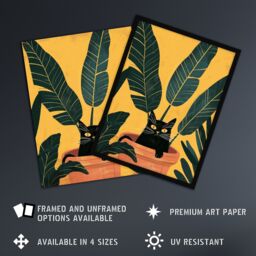 Artery8 Cat Lover Mischievous Pet in Tropical Plant Pot Framed Art Print in Green - Size: A4 - thumbnail 2