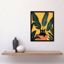 Artery8 Cat Lover Mischievous Pet in Tropical Plant Pot Framed Art Print in Green - Size: A4 - thumbnail 4