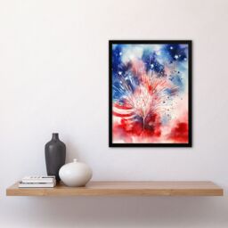 Artery8 Wall Art Print The Stars & Stripes Salute Abstract Watercolour 4th July Independence Day USA Fireworks Art Framed - Size: A4 - thumbnail 4