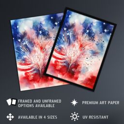 Artery8 Wall Art Print The Stars & Stripes Salute Abstract Watercolour 4th July Independence Day USA Fireworks Art Framed - Size: A4 - thumbnail 2