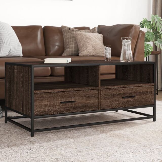 Berkfield Home Coffee Table Brown Oak 100x50x45 cm Engineered Wood & Metal - Size: 100 x 50 x 45 cm - image 1