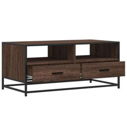 Berkfield Home Coffee Table Brown Oak 100x50x45 cm Engineered Wood & Metal - Size: 100 x 50 x 45 cm - thumbnail 8