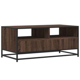 Berkfield Home Coffee Table Brown Oak 100x50x45 cm Engineered Wood & Metal - Size: 100 x 50 x 45 cm - thumbnail 7