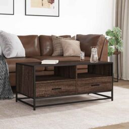 Berkfield Home Coffee Table Brown Oak 100x50x45 cm Engineered Wood & Metal - Size: 100 x 50 x 45 cm - thumbnail 3
