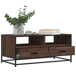Berkfield Home Coffee Table Brown Oak 100x50x45 cm Engineered Wood & Metal - Size: 100 x 50 x 45 cm - thumbnail 4