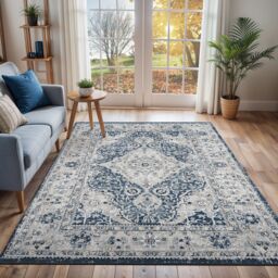 Livabliss Jolie-Vintage Blue Grey Beige Black Traditional Boho Living Dining Bedroom Rug - Size: 200 cm x 275 cm - thumbnail 8