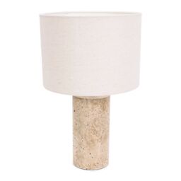ValueLights Cloe Marble Effect Natural Table Lamp with Drum Shade & LED Bulb in Cream - thumbnail 2