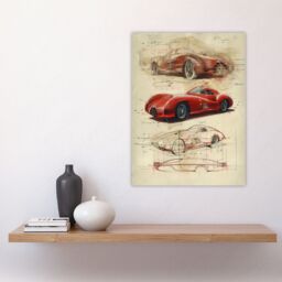 "Artery8 Wall Art Print Red Sports Car Design Sketch Drawing Poster - Size: W12"" x H16""" - thumbnail 4