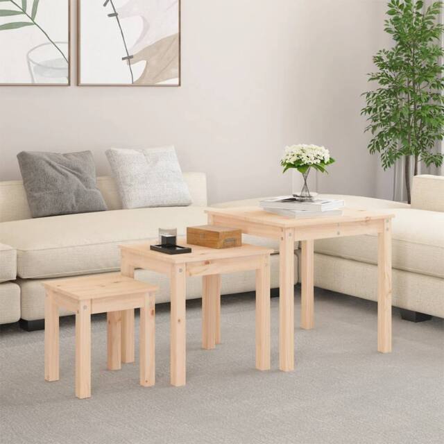 Berkfield Home Nesting Tables 3 pcs Solid Wood Pine in Light Brown - image 1