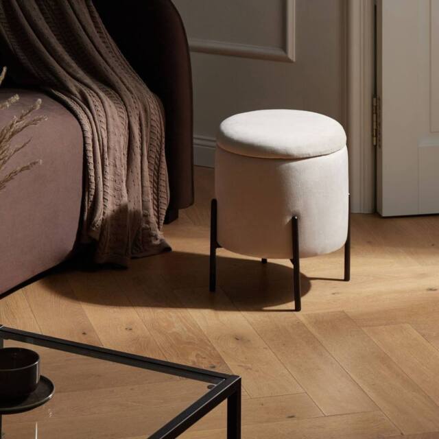 Wyld and Coco Storage Pouffe Light Beige Velvet with Removable Top - image 1