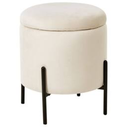 Wyld and Coco Storage Pouffe Light Beige Velvet with Removable Top - thumbnail 2