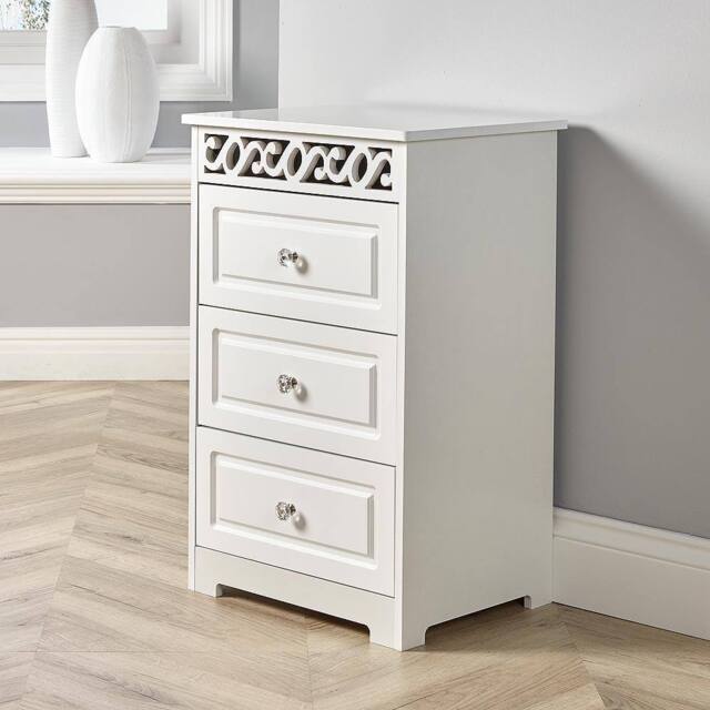 Home Source Wooden 3 Drawer Chest Storage Bedroom Organiser Bedside Tallboy in White - image 1