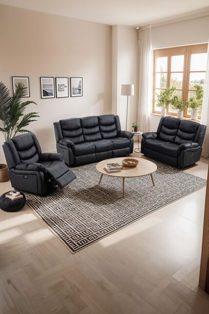 More4Homes Seattle Electric Recliner Bonded Leather 1+2+3 Seater Sofa Set in Black - image 1