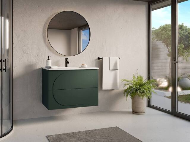 Vente-unique Wall-Hung Bathroom Unit With Inset Basin - Green - 80 Cm - VUTOMA - image 1