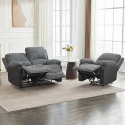 FURNITURE ONE Manual Reclining Sofa Set, Corduroy Fabric - 1+2 Sofa Set in Grey - Size: 1 Pack - thumbnail 3