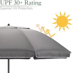 Christow Portable Beach Parasol Tilting Garden Sunshade Umbrella UV Resistant 2m in Grey - thumbnail 4