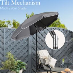 Christow Portable Beach Parasol Tilting Garden Sunshade Umbrella UV Resistant 2m in Grey - thumbnail 5