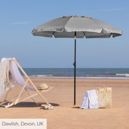Christow Portable Beach Parasol Tilting Garden Sunshade Umbrella UV Resistant 2m in Grey - thumbnail 2