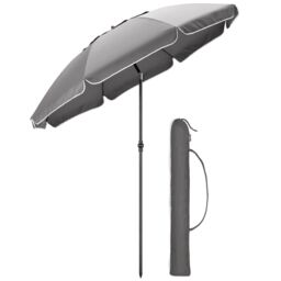 Christow Portable Beach Parasol Tilting Garden Sunshade Umbrella UV Resistant 2m in Grey - thumbnail 1