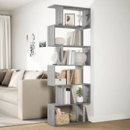 Berkfield Home Room Divider Bookcase 6-Tier Grey Sonoma 70x24x193 cm Engineered Wood - Size: 70 x 24 x 193 cm - thumbnail 4