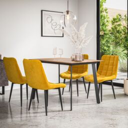 More4Homes Haydon Extending Dining Table & Chairs- Oak Effect Table Top w Black Legs + Nova Velvet Dining Chair Set Of 6 in Mustard - thumbnail 2