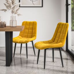 More4Homes Haydon Extending Dining Table & Chairs- Oak Effect Table Top w Black Legs + Nova Velvet Dining Chair Set Of 6 in Mustard - thumbnail 5