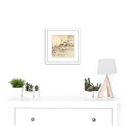 Artery8 Kono Bairei Stream Bird Japan Woodblock 8X8 Inch Square Wooden Framed Wall Art Print Picture with Mount in White - thumbnail 2