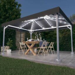 Berkfield Home Gazebo with LED String Lights 400x300 cm Anthracite Aluminium in Black - thumbnail 1