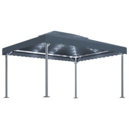 Berkfield Home Gazebo with LED String Lights 400x300 cm Anthracite Aluminium in Black - thumbnail 2