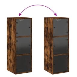 Berkfield Home Wall Cabinet with Glass Doors Smoked Oak 35x37x100 cm in Brown - Size: 35 x 37 x 100 cm - thumbnail 9
