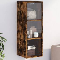 Berkfield Home Wall Cabinet with Glass Doors Smoked Oak 35x37x100 cm in Brown - Size: 35 x 37 x 100 cm - thumbnail 2
