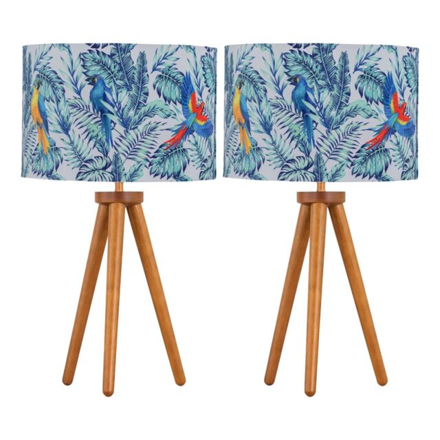 First Choice Lighting Set of 2 Dark Oak Table Lamp or Bedside Lights with Parrot Shades in Brown - image 1