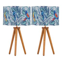 First Choice Lighting Set of 2 Dark Oak Table Lamp or Bedside Lights with Parrot Shades in Brown - thumbnail 1