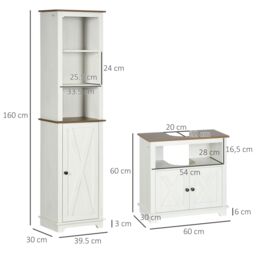Kleankin 2 Piece Bathroom Furniture Set with Shelves, Ash Wood Effect in White - thumbnail 3