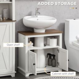 Kleankin 2 Piece Bathroom Furniture Set with Shelves, Ash Wood Effect in White - thumbnail 5