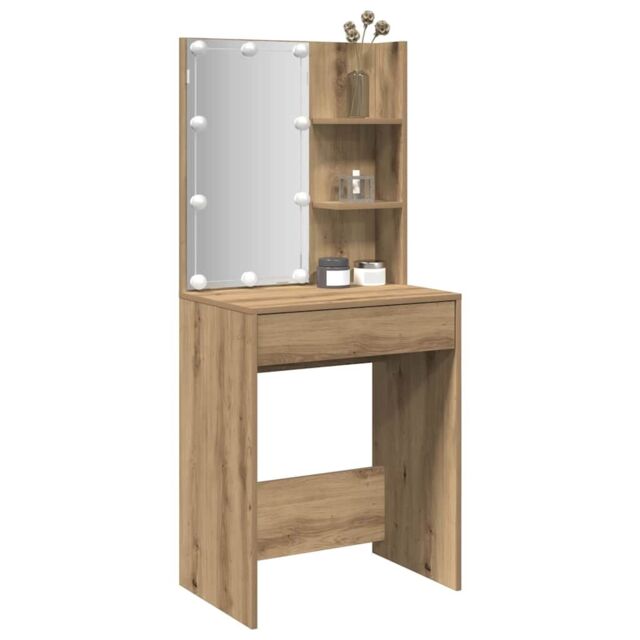 Berkfield Home Dressing Table with LED Artisan Oak 60x40x140 cm - Size: 60 x 40 x 140 cm - image 1