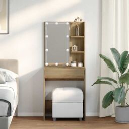 Berkfield Home Dressing Table with LED Artisan Oak 60x40x140 cm - Size: 60 x 40 x 140 cm - thumbnail 4