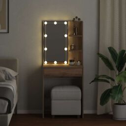 Berkfield Home Dressing Table with LED Artisan Oak 60x40x140 cm - Size: 60 x 40 x 140 cm - thumbnail 5