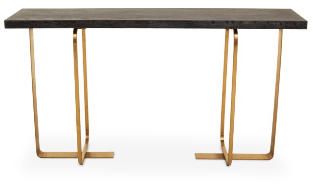 Orsina Console Table, Sleek Tempered Glass Top on Gold-Finish Metal Frame, Dual-Tier Open-Frame Console for Hallway in Gold - image 1