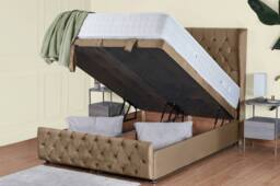 UK Bed Furniture Edwina Divan Ottoman Storage Bed with End Lift & 54 Inch Headboard in Beige - Size: Super King - thumbnail 2
