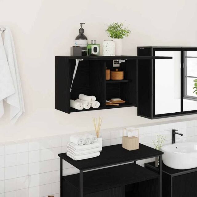EONLION Wall Cabinet Black 60x25x40 cm - Size: 60 x 25 x 40 cm - image 1