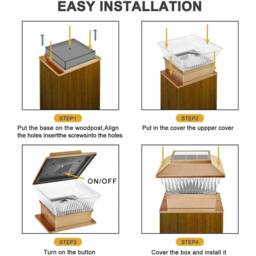 FLAVORA 2 x Solar Powered White LED Outdoor Post Deck Cap Square Fence Lights in Gold - thumbnail 5