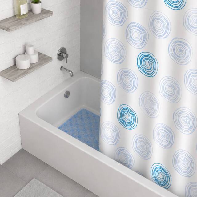 Showerdrape Contours Shower curtain & Laguna Blue Anti Slip Bath Mat in White - Size: 180 cm width x 180 cm drop - image 1